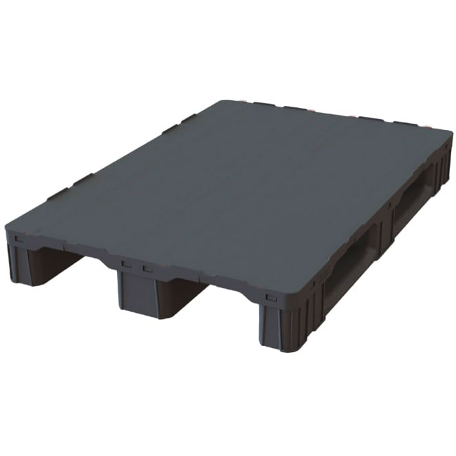 32 x 48 Rackable Stackable Plastic Euro Solid Deck Pallet With Lip - 3 Runner - Black