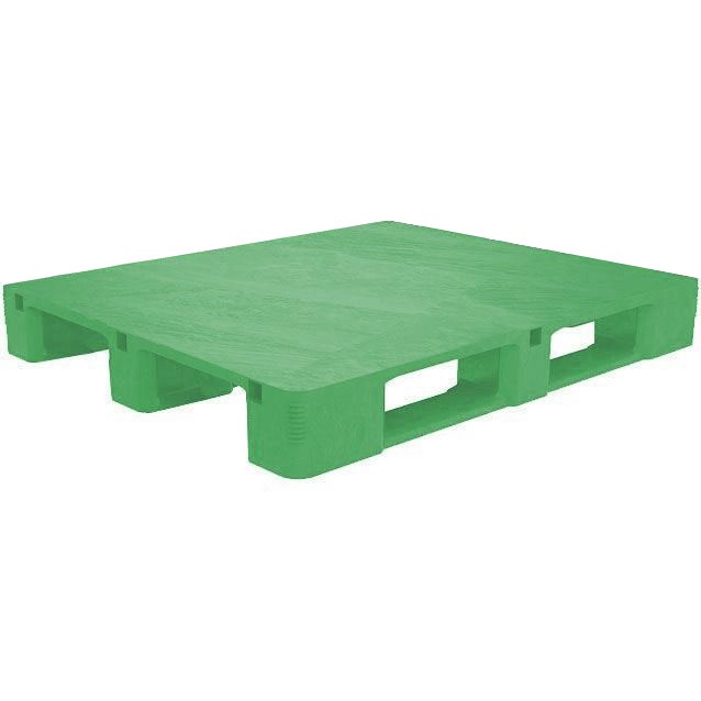 40 x 48 Rackable Plastic Solid Deck FDA HD 3 Runner Pallet w/ Plugs - Green