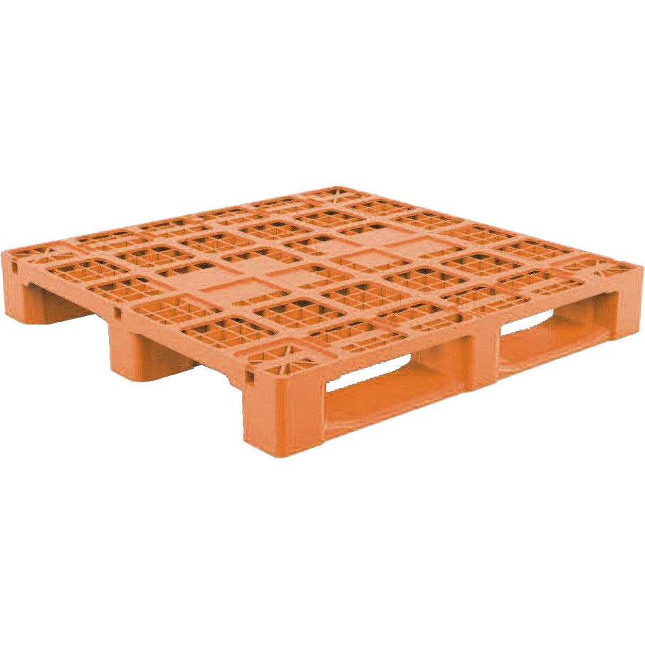 43 x 43 Rackable Stackable Plastic Pallet w/Lip + Metal Rods - Orange - 3 Runners