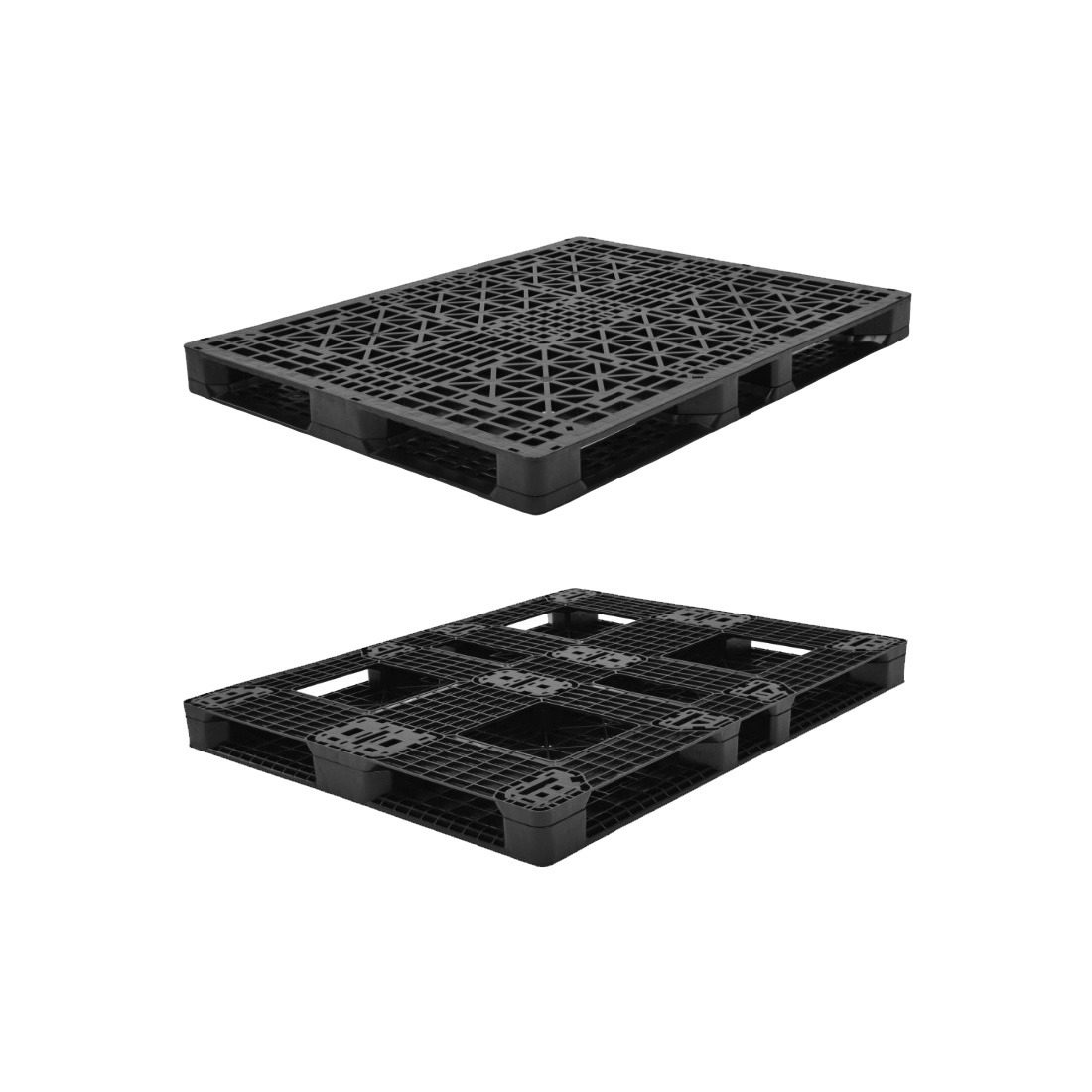44 x 56 Rackable Stackable Plastic Pallet - 7 Runners - Black