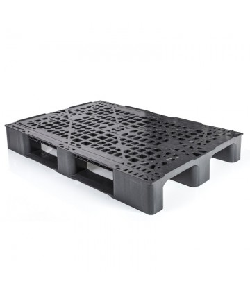 32 x 48 Rackable Stackable Plastic Euro Pallet With Lip- 3 Runner PP-O-3248-RMP- L Plasgd PG660 RMP 1208 PP OD With Rim 120x80 Black 3 Skid OWS PP-O-3248-RMP-L-Black Repose - Top