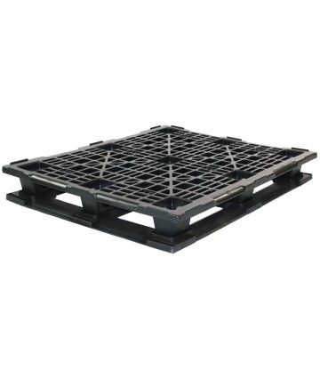 40 x 48 Rackable / Stackable Mid-Duty 6 Runner Plastic Pallet With Lip - Assembled - Black - OWS PP-O-40-RX7A-L Repose Top