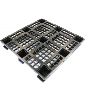 43 x 43 Stackable Plastic Pallet w_ Safety Lip - 3 Runners - Black - OWS PP-O-4343-SM9 Plasgad Pallet 1111 + 3 Runners - Repose Top