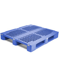 40 x 48 Rackable Open Deck Plastic Pallet w/ Safety Lip - 3 Runners + 3 Rods - Blue - Plasgad PG1090 Plastic Pallet Blue PP OD w.Rim 3S 3M R OWS PP-O-4048-R.3R-Blue.003 - Repose To