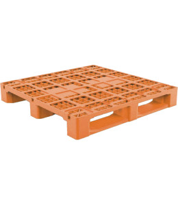 43 x 43 Rackable Stackable Plastic Pallet w/Lip + Metal Rods - Orange - 3 Runners - Repose