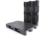 32 x 48 Rackable Stackable Closed Deck Plastic Euro Pallet With Lip- 3 Runner Plasgad DR6609004 (With Lip) OWS PP-S-3248-RMP-L-Black Repose - Top + Bottom