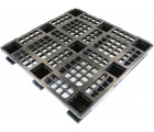 43 x 43 Stackable Plastic Pallet w Safety Lip - 3 Runners - Black - OWS PP-O-4343-SM9 Plasgad PG4343 Assembled Plastic Pallet 43X43 Black Par.Rim OD + 3 Skids - Repose Top