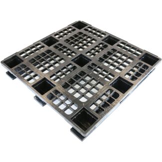 45 x 45 Stackable Open Deck Plastic Pallet w Safety Lip - 3 Runners - Black - Assembled - OWS PP-O-4545-SM9A Plasgad PG4545 - Repose Top