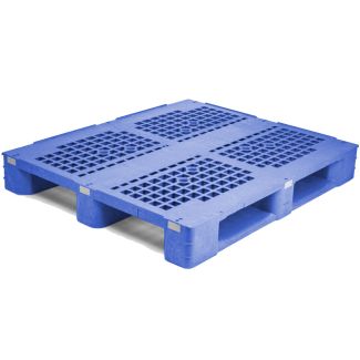 40 x 48 Rackable Open Deck Plastic Pallet w/ Safety Lip - 3 Runners + 3 Rods - Blue - Plasgad PG1090 Plastic Pallet Blue PP OD w.Rim 3S 3M R OWS PP-O-4048-R.3R-Blue.003 - Repose To