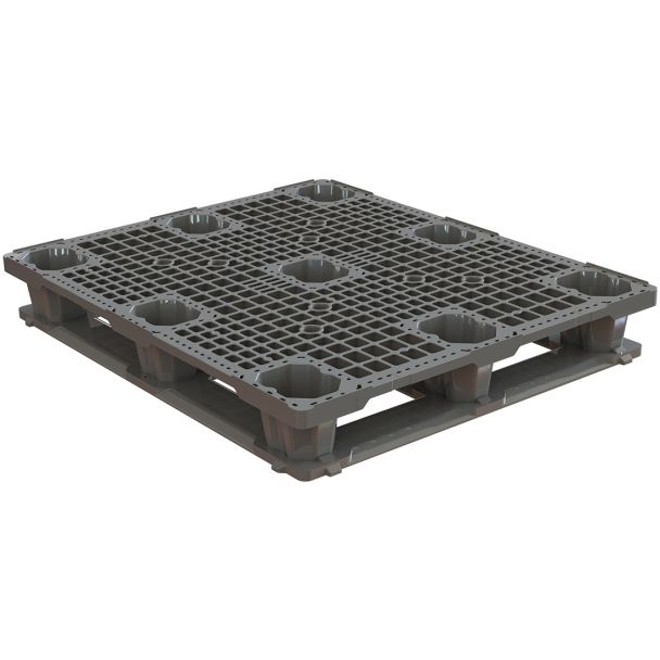 40 x 48 Neptune Rackable Stackable Mid-Duty Plastic Pallet With Lip - 6 Runner - Assembled - PG4840 + 6 Skids w/ Rim Unassembled - OWS PP-O-40-RM8.6R-L Repose Top