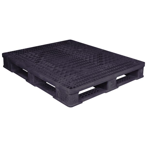 40 x 48 Rackable Plastic Pallet with Lip - Polymer Solutions ProGenic 6 with Lip Black OWS PP-O-40-R4-L-Black Repose Top