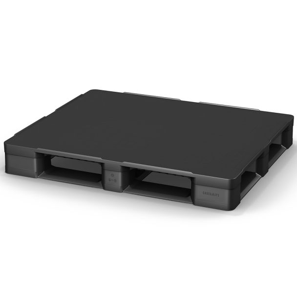 40 x 48 CABKA Rackable Stackable Closed Deck Plastic Pallet - 6 Runners - Black - Cabka Eco US5 CD-6R OWS PP-S-40-Eco1 - Repose Top