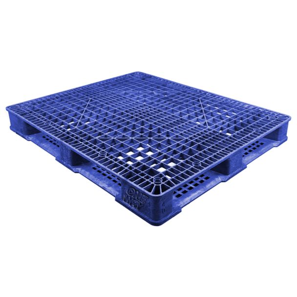 40 x 48 Stackable FDA FM Approved Fire Retardant Plastic Pallet w/Lip - Blue- Polymer Solutions ProGenic-LD FM w/Lip OWS PP-O-40-S4FM-L-Blue Repose Top