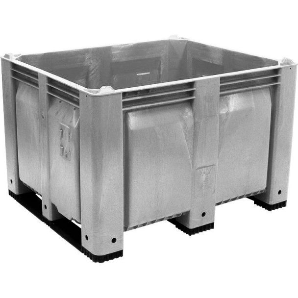 40 x 48 x 31 Solid Wall Container w/ Short Side Runners - White - OWS CP-S-40-F-SS-Grey - Standing