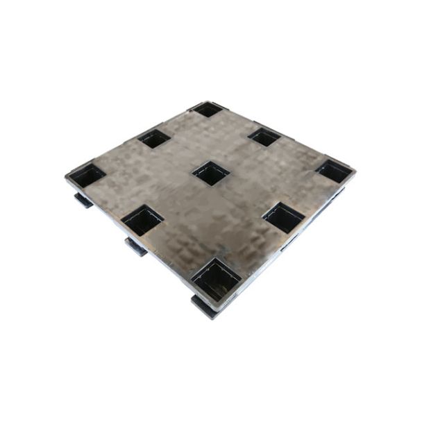 45 x 45 Closed Deck Stackable Plastic Pallet w Safety Lip and 3 Runners - Black - Unassembled - OWS PP-O-4545-SM9 Plasgad Pallet PG4545 DI445 + 3 Runners - Repose Top