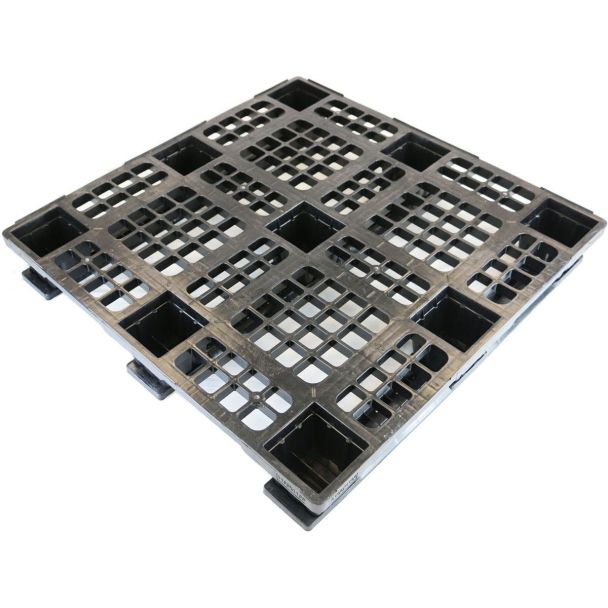 45 x 45 Stackable Open Deck Plastic Pallet w Safety Lip - 3 Runners - Black - Unassembled - OWS PP-O-4545-SM9 Plasgad PG4545 - Repose Top