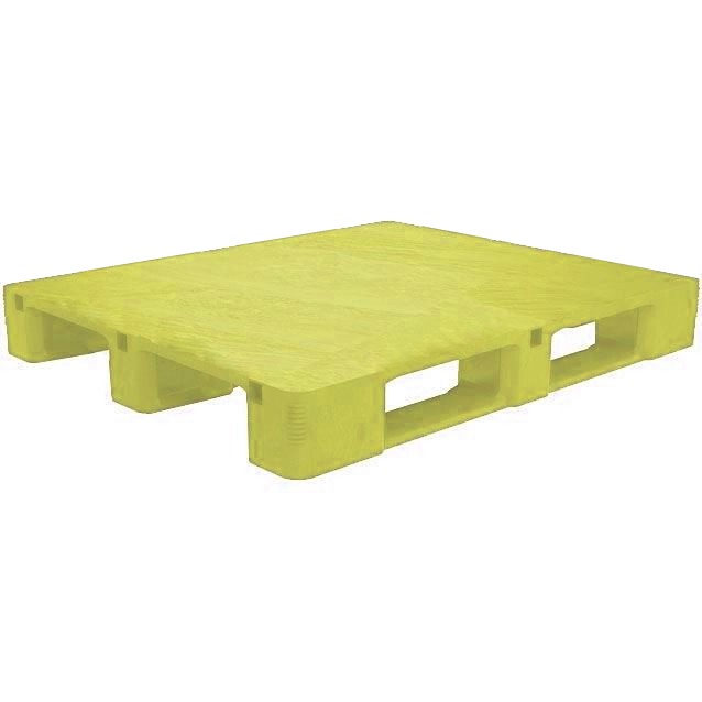 40 x 48 Rackable Plastic Solid Deck FDA HD 3 Runner Pallet - Yellow